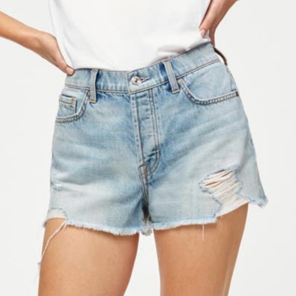 7 For All Mankind Monroe Cut-off Denim Short in Cosmic Blue Rigid Size 24 NWT